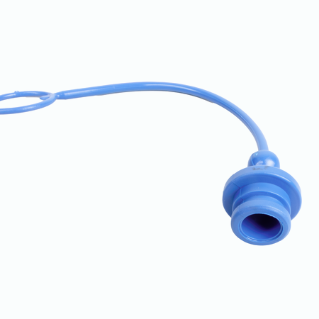 Tappo parapolvere blu per innesti rapidi femmina M1/2" ISO 7241-A. Protegge da polvere e sporco, ideale per applicazioni agricole e industriali