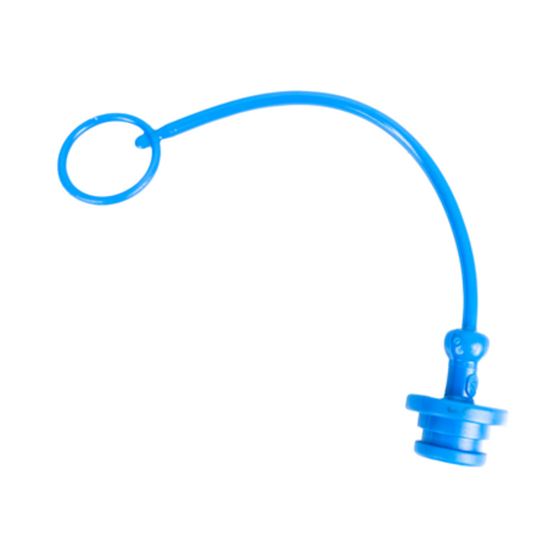 Tappo parapolvere blu per innesti rapidi femmina M1/2" ISO 7241-A. Protegge da polvere e sporco, ideale per applicazioni agricole e industriali