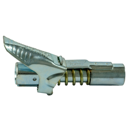 Testina ingrassaggio professionale M10x1 con attacco rapido, ganasce rinforzate e valvola anti-perdite. Facile da usare con una sola mano. Acquista ora!