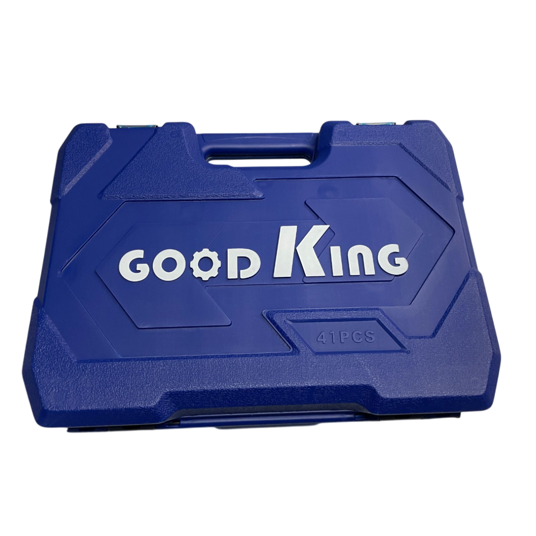 Set chiavi assortite GOOD KING 41 pezzi con bussola, cricchetto e chiavi combinate in acciaio cromo vanadio. Valigetta antiurto, qualità professionale.