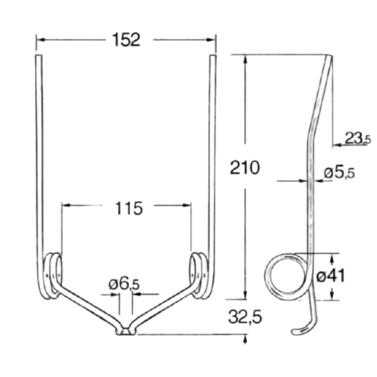 Dente molla aspo doppia peer barra di taglio mietitrebbia Laverda. Riferimento originale: 1.14786. Ricambio robusto per un raccolto efficiente e continuo.
