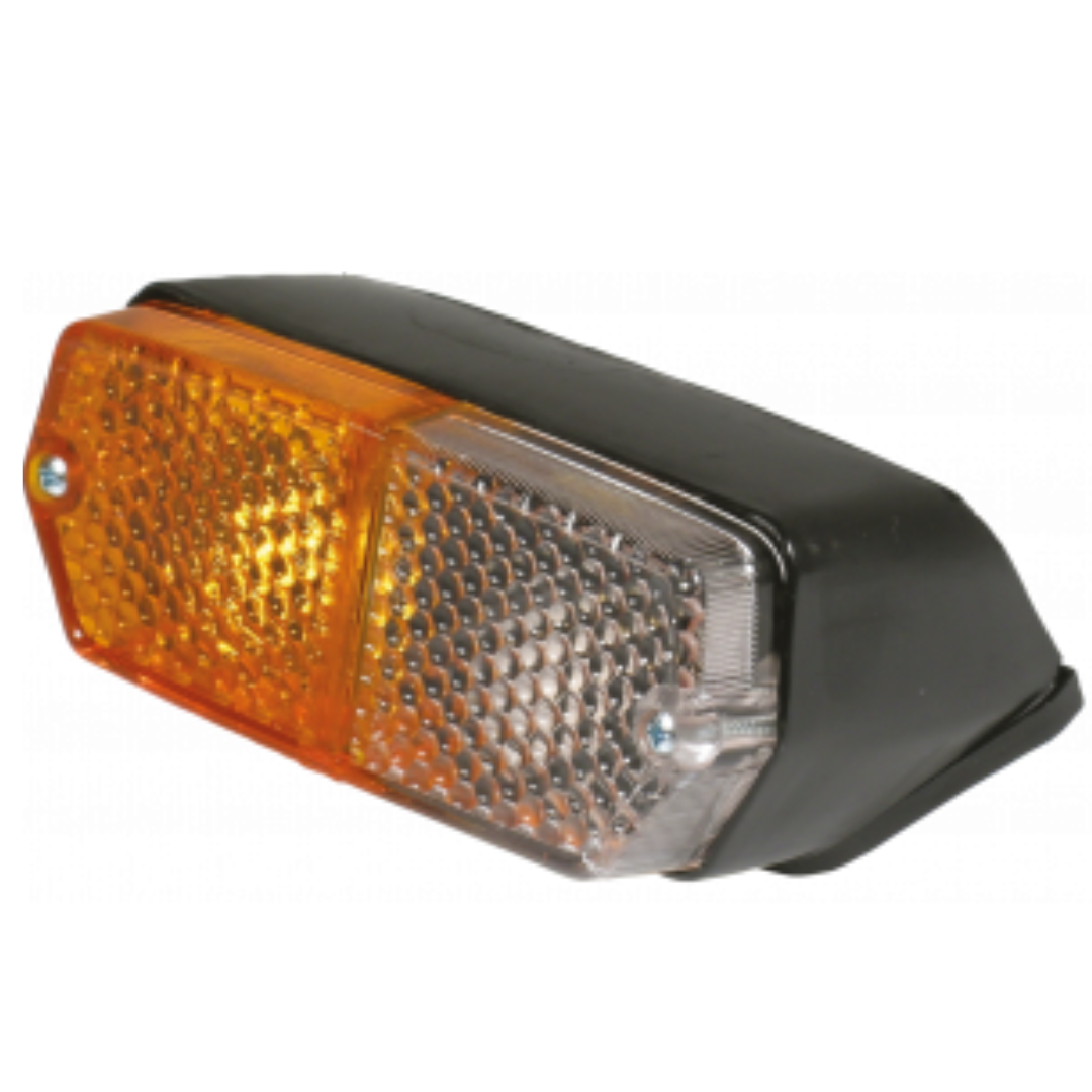 Fanalino anteriore destro per trattori Fiat Serie Oro 12-24V, luce posizione e direzione, lampadine incluse, omologato. Ricambio aftermarket. 640 540 500 600