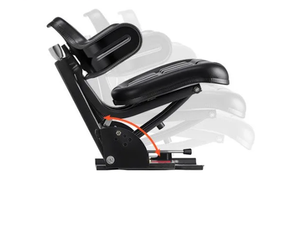 Sedile avvolgente per trattore con molleggio regolabile, 5 inclinazioni, sospensione interna e regolazione peso 50-120 kg. Comfort e sicurezza.